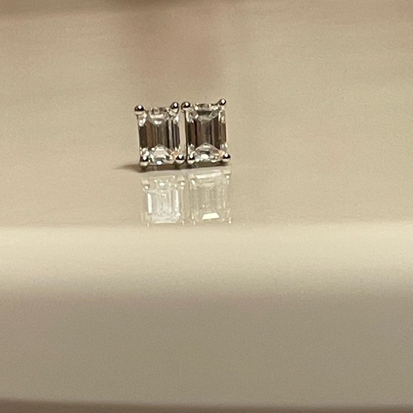 IGI Certified Emerald Cut Laboratory Grown Diamond Earrings 14K WG 1CTW NWT - Picture 5 of 9